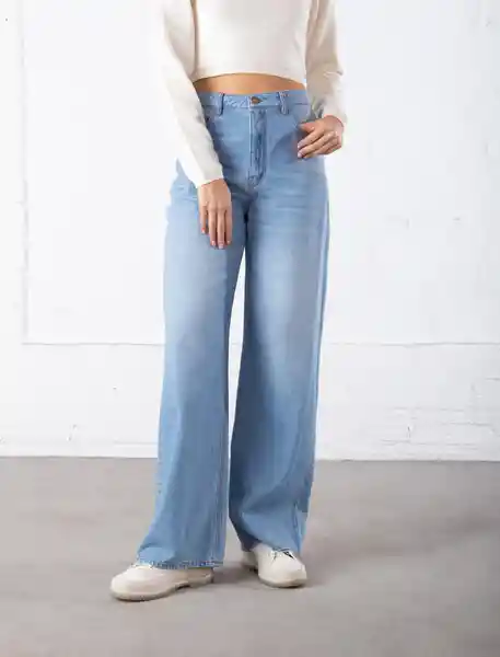 Jean Wide Leg Tiro Alto Azul Índigo Claro Talla 10 Mujer Naf Naf