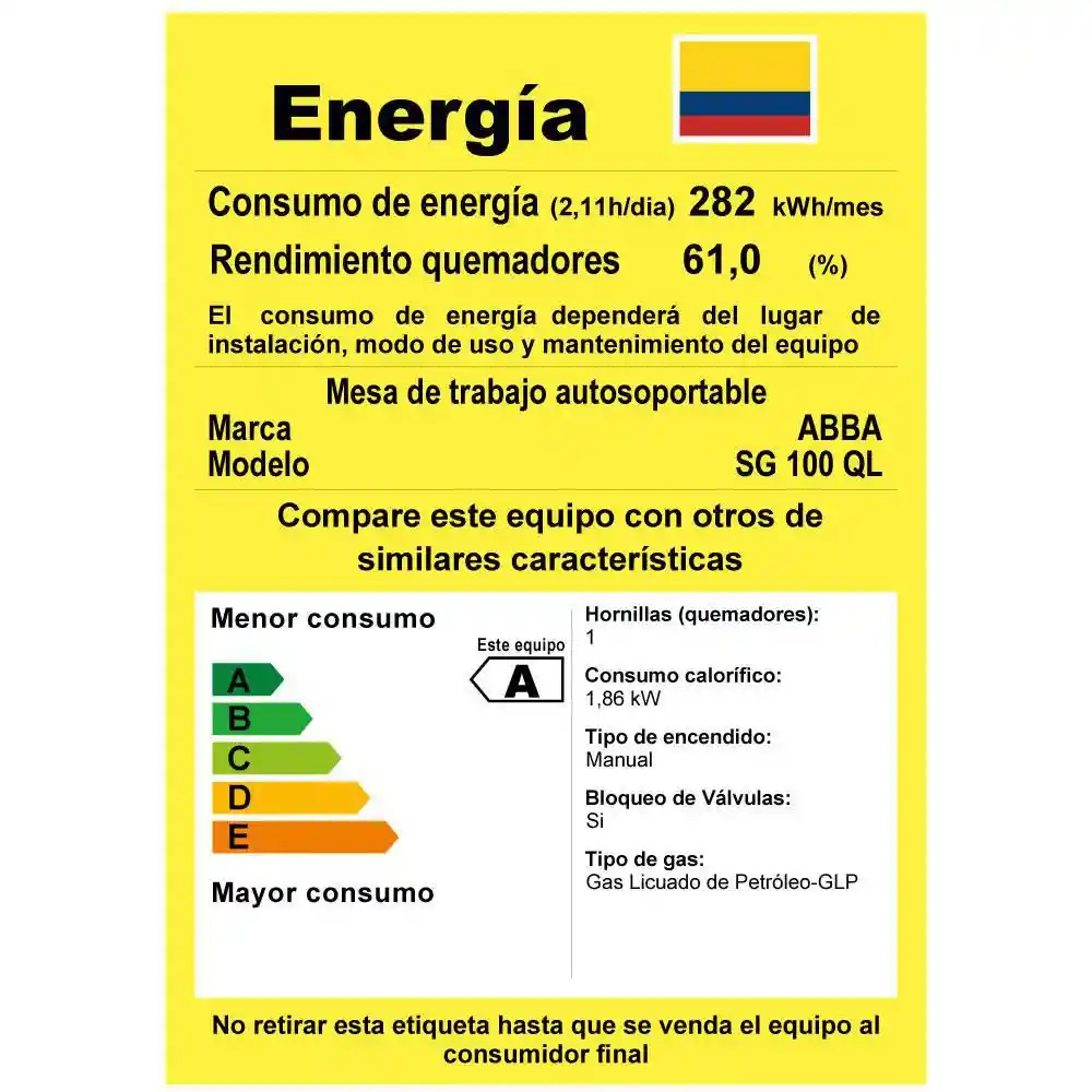 Abba Estufa de Sobremesa 1 Puesto QL Gas Propano