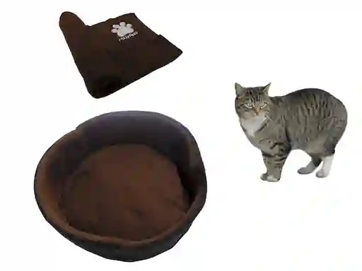 Cama Para Gato Pequeña + Cobija Térmica Mediana Marron