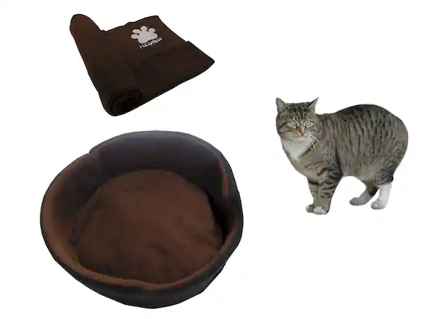 Cama Para Gato Pequeña + Cobija Térmica Mediana Marron