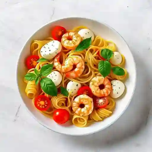 Caprese Con Tornillos De Pasta Y Camarones