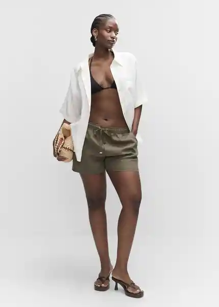 Short Linen Khaki Talla L Mujer Mango