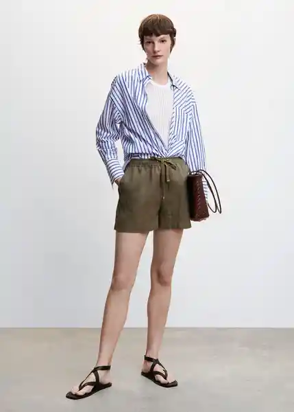 Short Linen Khaki Talla L Mujer Mango