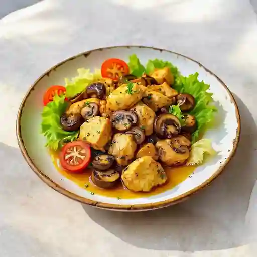 Aplastado Pollo Champinones