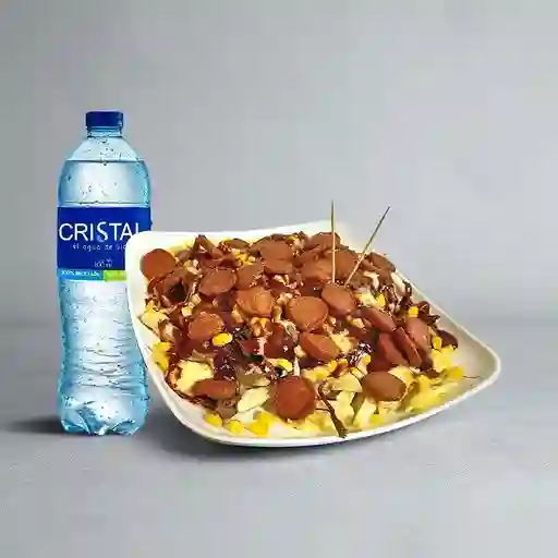 Salchipapa Mixta + Agua