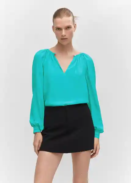 Blusa Tango Turquesa Talla S Mujer Mango