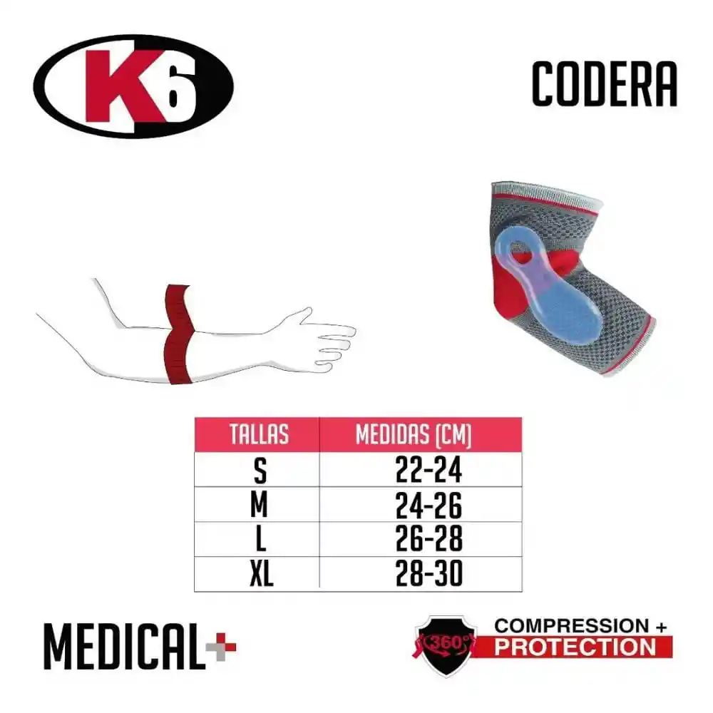 K6 Codera Ortopedica Elástica y Gel Terapéutica