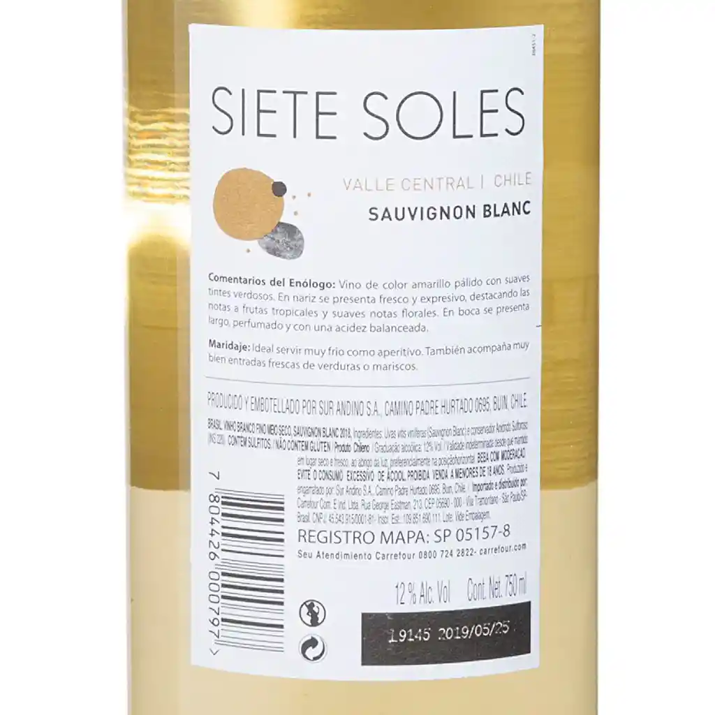 Siete Soles Vino Sauvignon Blanc Chile