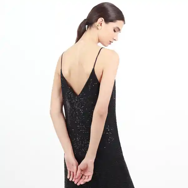 Vestido Cuello V Manga Sisa Negro Talla M 581523