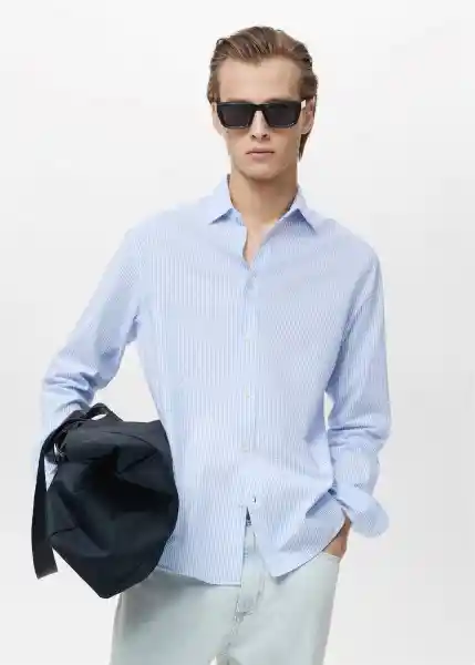 Camisa Soller Celeste Talla M Hombre Mango