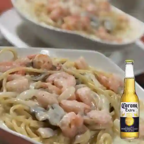 Combo Pastas con Camarones + Corona Extra 355 ml