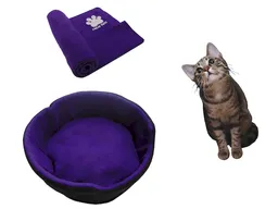 Cama Para Gato Pequeña + Cobija Térmica Mediana Morado