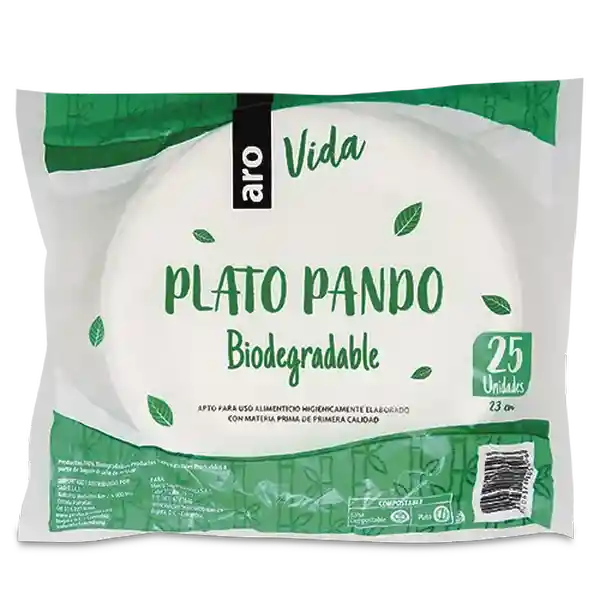 Plato Pando Vida Biodegradable 23 cm Aro