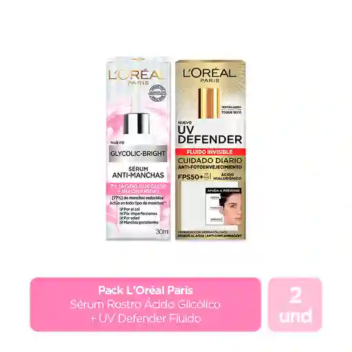 Combo L'Oréal Paris Sérum Ácido Glicólico + Protector Solar Uv