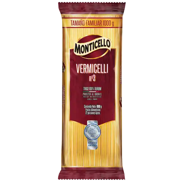 Monticello Pasta Vermicelli No. 3 Tamaño Familiar