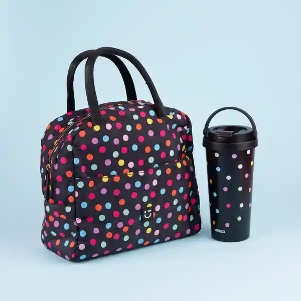 Vaso Acero Asa Dots Negro 500 mL Miniso