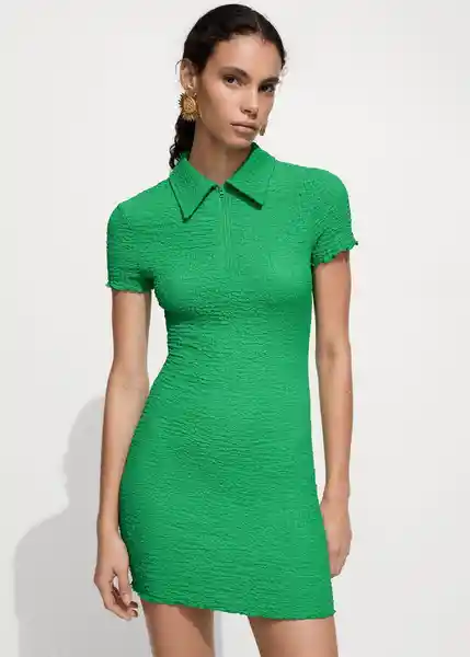 Vestido Trama Verde Talla M Mujer Mango