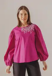 Blusa Manga Larga Brillos Magenta Talla XXL