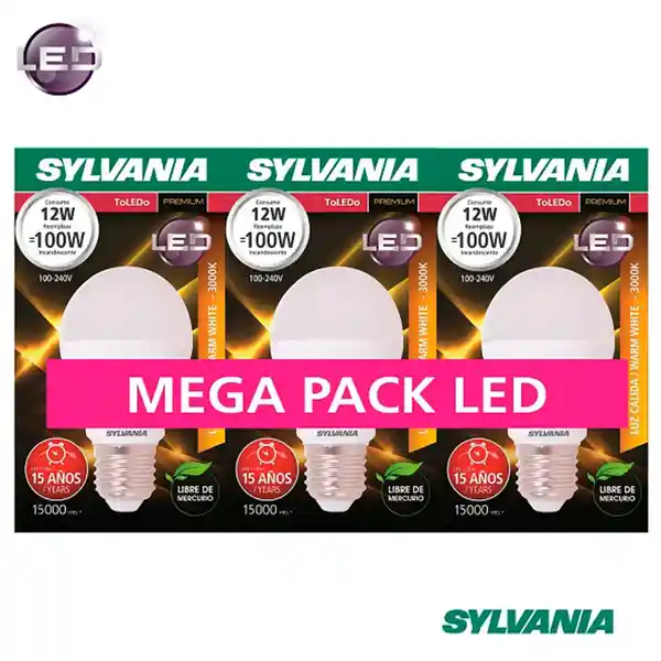 Sylvania Set Bombillo Led 12W Luz Cálida