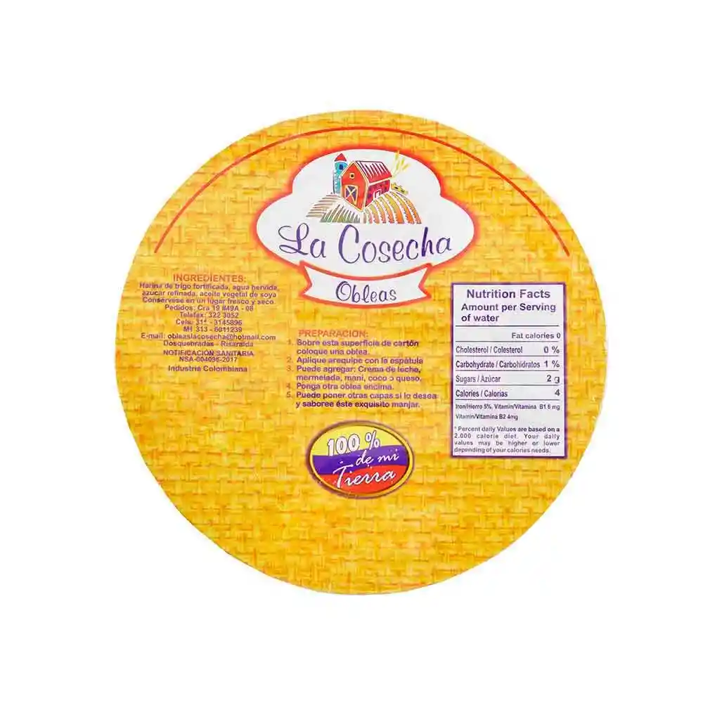Obleas La Cosecha 50 undades x 400 g