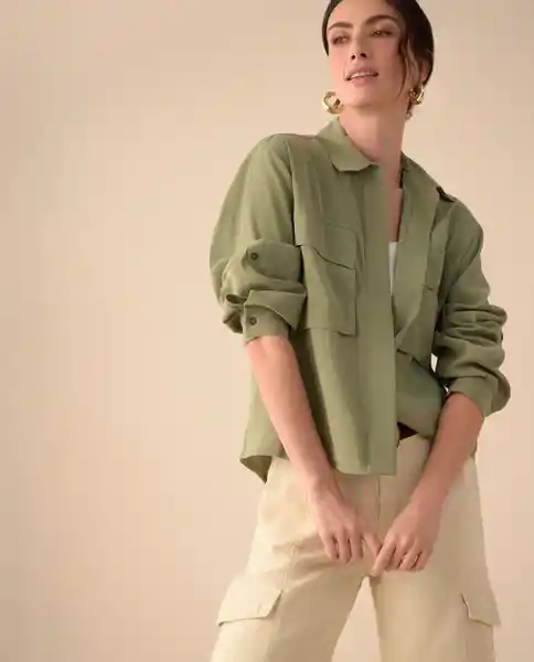 Camisa Verde Óleo Medio Talla M 611G033 Esprit