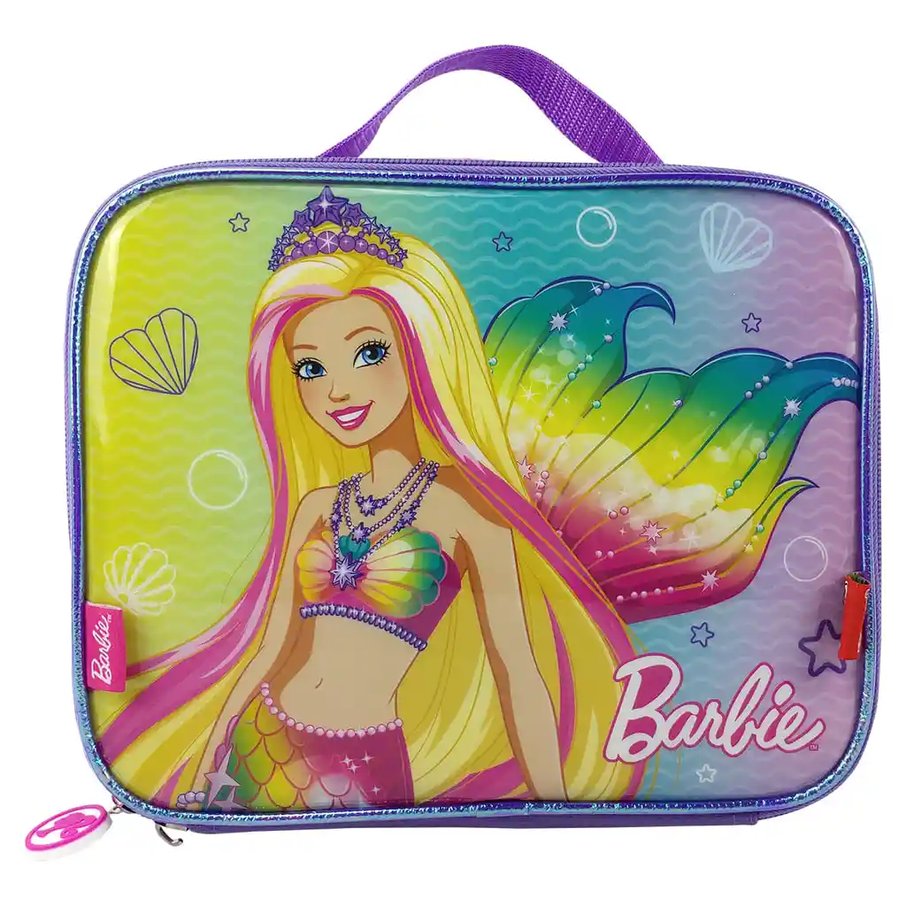 Lonchera Barbie Para Niña Fondo Morado, Rosado, Verde Y Fucsia