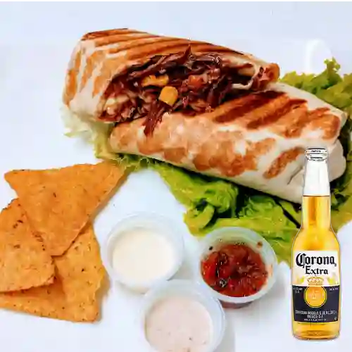 Combo Burro de Carne + Cerveza Corona 355 ml