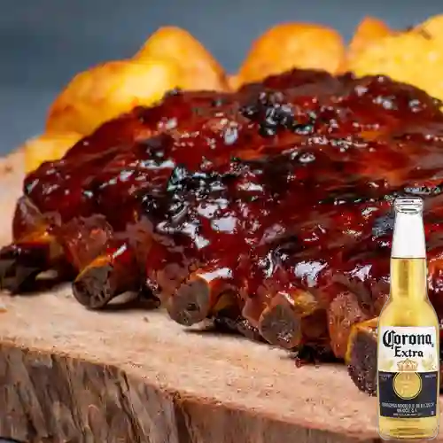 Combo Costilla Medio Rack BBQ Sweet Chipotle + Corona 350ml