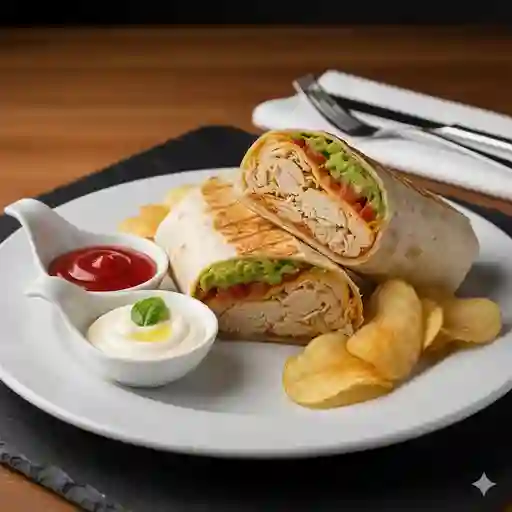 Burrito de pollo y chips + coca cola 250