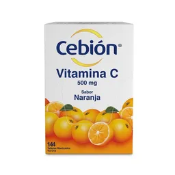 Cebión tabletas Masticables de Vitamina C sabor a Naranja 144 Unidades