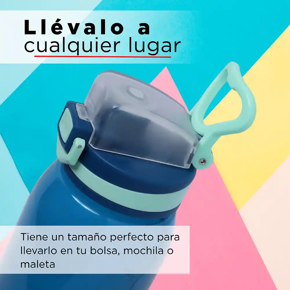 Miniso Botella de Plástico Para Deportes Con Asa Azul 900 mL