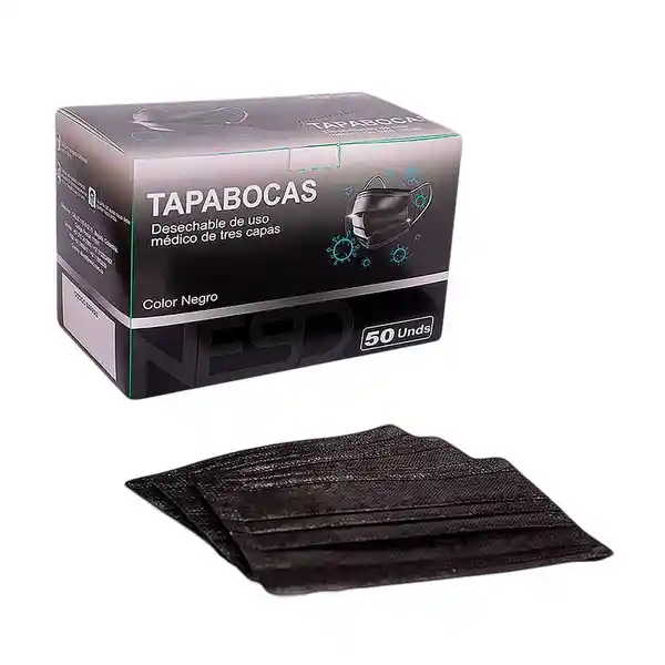 Nesd Tapabocas Termosellado 3 Capas Negro