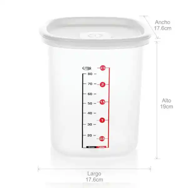 Estra Recipiente Cuadrado Linea Blanca 3 L