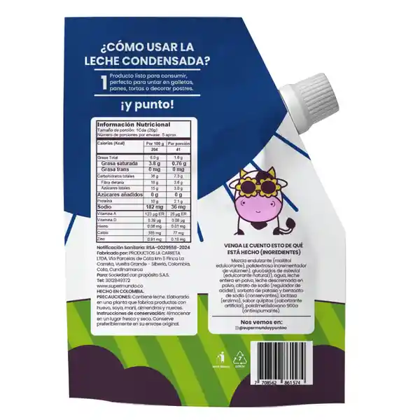 Leche Condensada Sin Azúcar Supermundo 90 g
