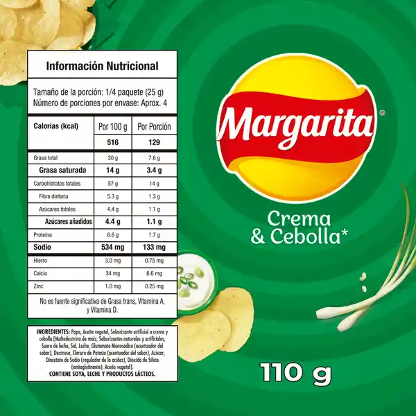 Margarita Snack Papas Crema y Cebolla 110 g