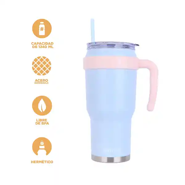 Vaso de Doble Pared Con Pitillo y Asa Azul 1240 mL Miniso