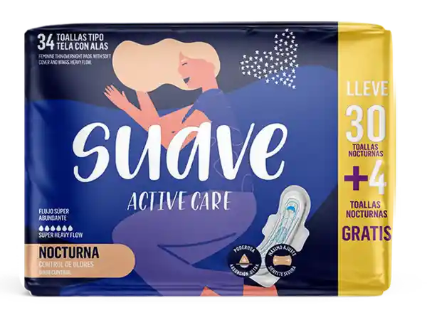 Suave Toalla Femenina Active Care Nocturna + Toalla