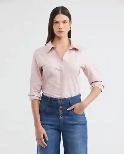 Camisa Ml Poplin Shirt Rosa Malva Medio Talla L Mujer Chevignon