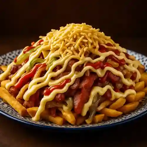 Salchipapa Tocineta y Queso
