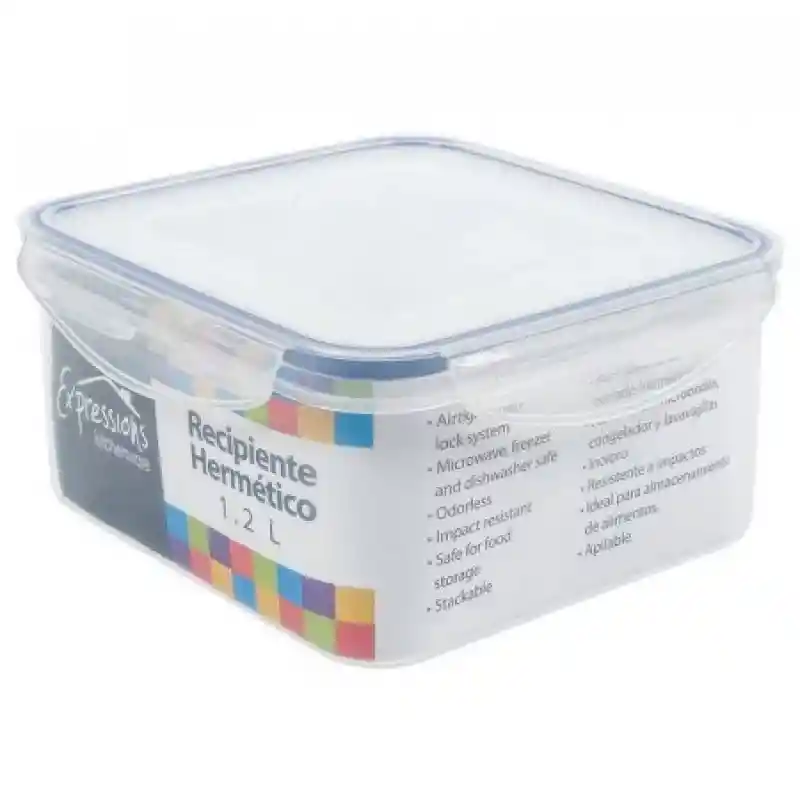 Expressions Home Recipiente Cuadrado Plastico 1.2 Lt Mb06-3