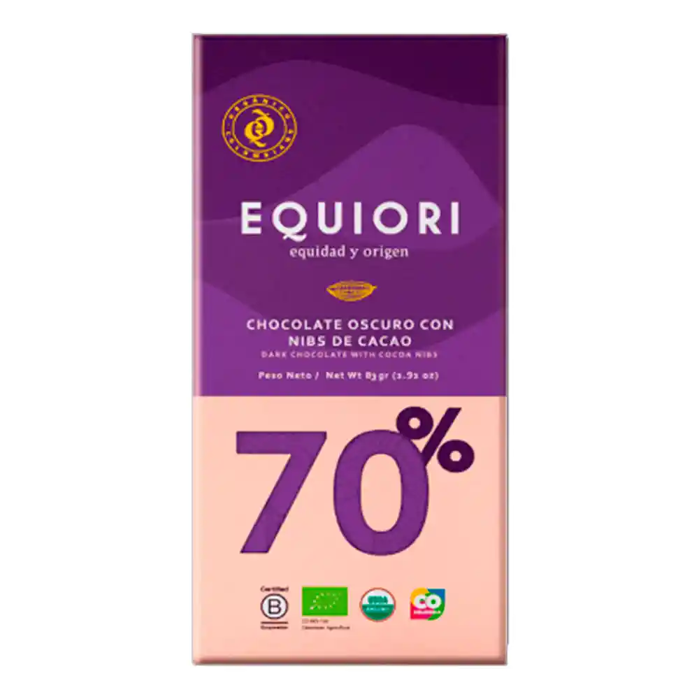 Equiori Barra de Chocolate Oscuro 70 % Cacao