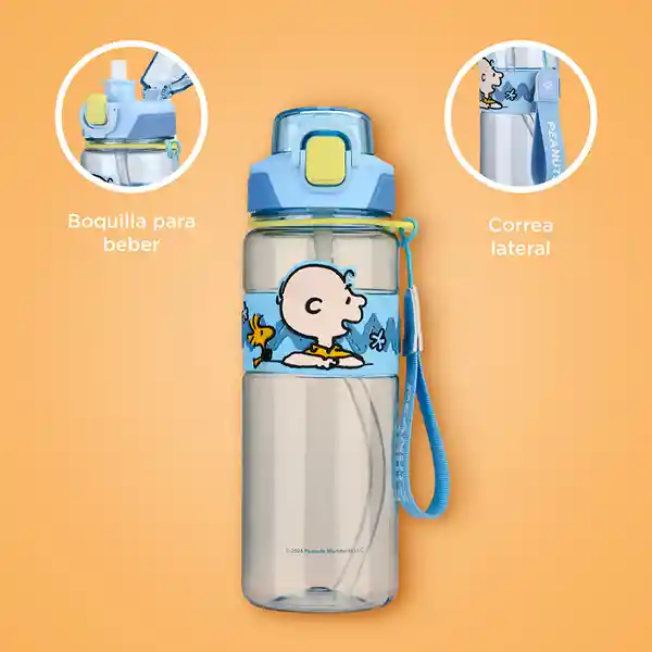 Botella de Plástico de Con Correa Snoopy Azul 800 mL Miniso