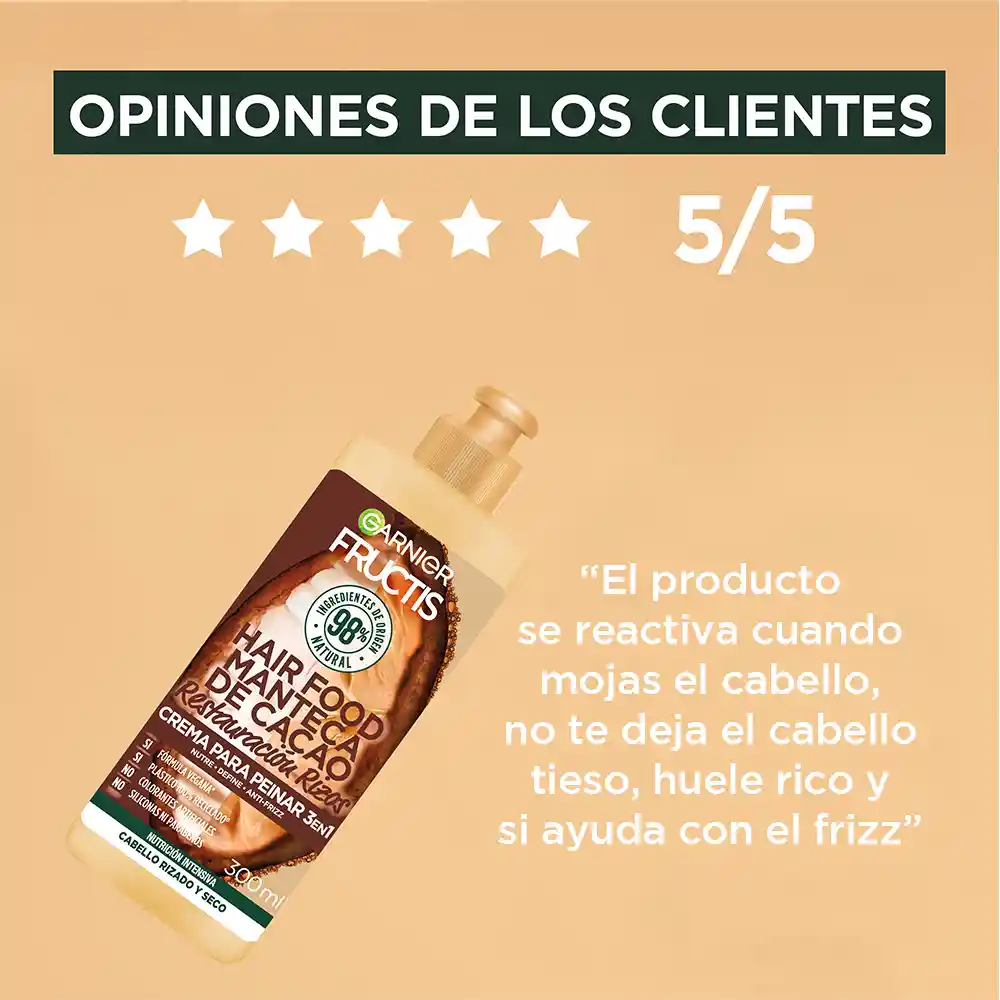 Crema Para Peinar Hair Foof Garnier Cacao Rizos 300 mL