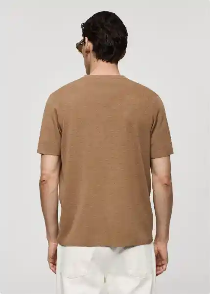 Camiseta Tricot Lino Camel Talla L Hombre Mango