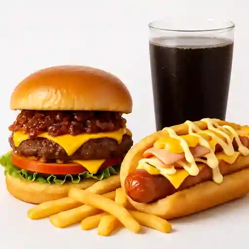 Combina2 Caserita Papas y Chori Perro con Papas y Bebida.