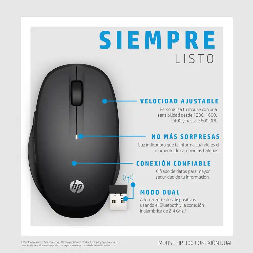 Hp  Mouse 300 Plata Dual 