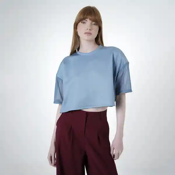 Camiseta Manga Corta en Combinado Azul S Fuera de Serie