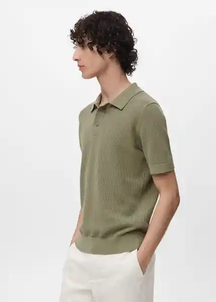 Camiseta Polo Pointele Verde Talla S Hombre Mango