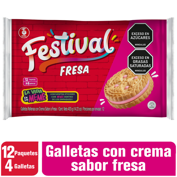 Festival Galletas Tipo Sándwich Rellenas con Crema de Fresa 403 g