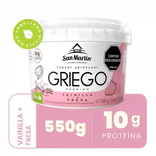 San Martin yogurt griego premium artesanal sabor vainilla y fresas